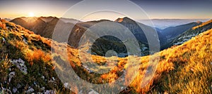 Colorful sunrise mountain landscape panorama, Slovakia