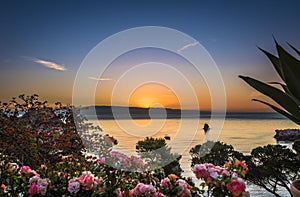 Colorful sunrise over the Mediterranean Sea, Taormina , Sicily