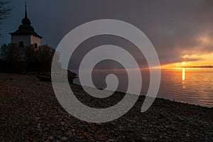 Colorful sunrise over morning lake Liptovska Mara, Slovakia