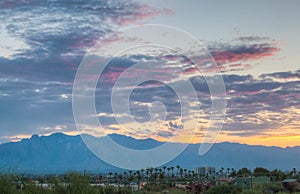 Colorful sunrise over Tucson mountains in Arizona