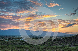 Colorful sunrise over Tucson mountains in Arizona