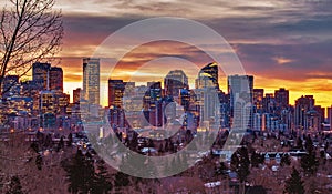 Colorful Sunrise Sky Over Downtown Calgary