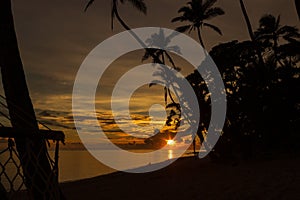 Colorful sunrise on the Tambua Sands Beach on Fiji Island, Fiji