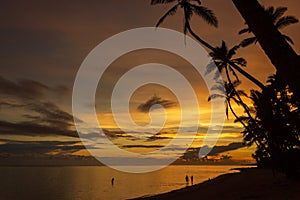 Colorful sunrise on the Tambua Sands Beach on Fiji Island, Fiji