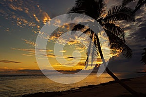 Colorful sunrise on the Tambua Sands Beach on Fiji Island, Fiji