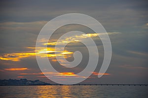 Colorful sunset above Samil beach, Vigo, Galicia, Spain