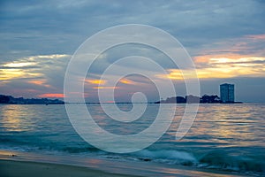 Colorful sunset above Samil beach, Vigo, Galicia, Spain