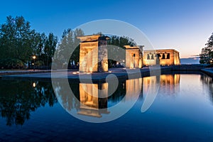 Colorful sunset ate the Debod Temple, Madrid, Spain