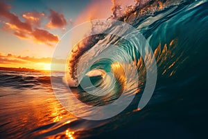 Colorful Sunset Barrel Wave for Surfing