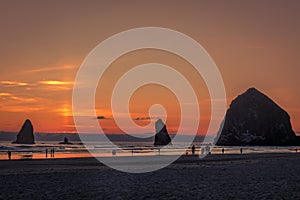 Colorful sunset on Cannon Beach Oregon