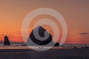 Colorful sunset on Cannon Beach Oregon