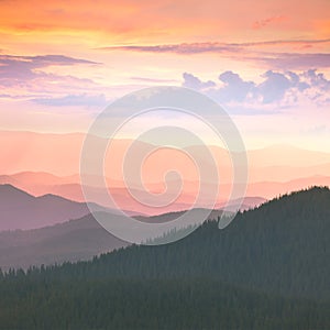 Colorful Sunset in the Carpathians Mountains