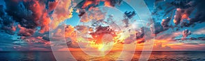 a colorful sunset with clouds, in the style of impressive panoramas, light red, photo-realistic landscapes, subtle