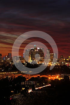 Colorful Sunset in Downtown Los Angeles, Southern California