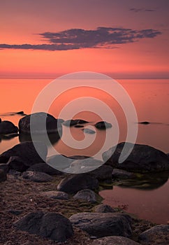 Colorful sunset on the estonian beach near Paldiski