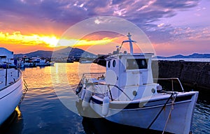 Colorful sunset in fishermen village and harbour.