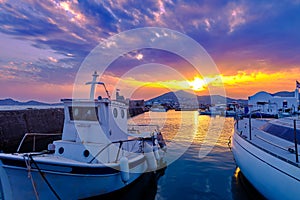 Colorful sunset in fishermen village and harbour.