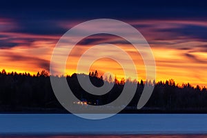 Colorful sunset on the lake