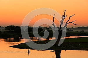 Colorful sunset at the lake, Amarapura, Myanmar