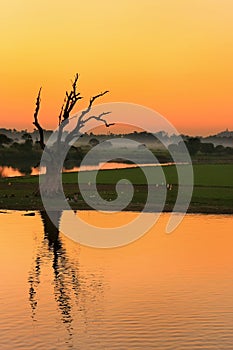 Colorful sunset at the lake, Amarapura, Myanmar