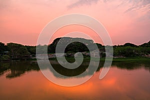 Colorful Sunset at Lalbagh Botanical Garden Lake,Bengaluru,India