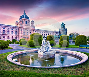 Colorful sunset in Maria Theresa Square