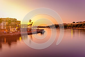 Colorful sunset in Old Havana with a view of the bay