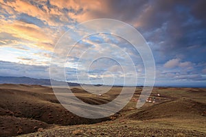Colorful sunset over the mountains Gurvan Saikhan of southern Mo