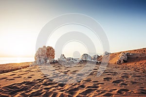 Colorful sunset over mysterious desert