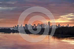 Colorful Sunset over Vancouver BC Canada Downtown Skyline