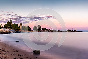 Colorful sunset on the peaceful marina in Helsinki in summer - 1