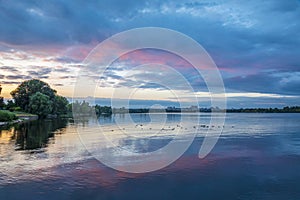 Colorful sunset on the river