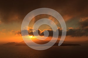 Sunset at Santorini Island with view to Caldera, Nea Kameni photo
