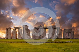 Colorful sunset at Stonehenge in England