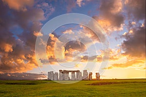 Colorful sunset at Stonehenge in England