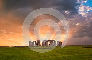 Colorful sunset at Stonehenge in England