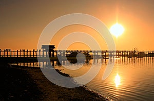 Colorful sunset at U Bein Bridge, Amarapura, Myanmar