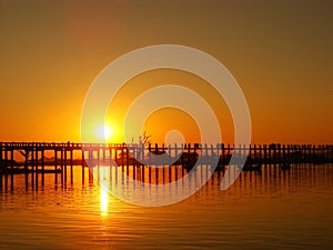 Colorful sunset at U Bein Bridge, Amarapura, Myanmar