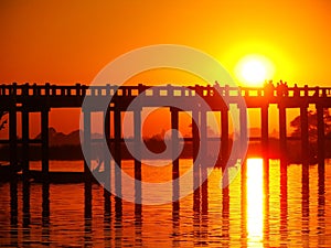 Colorful sunset at U Bein Bridge, Amarapura, Myanmar