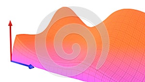 Colorful surface dimentional grid landscape graph of mathematical function 3d illustration