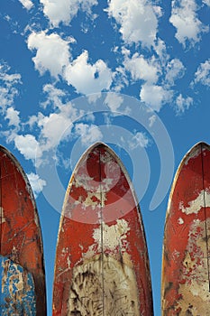 Colorful surfboards under clear blue sky, embodying the perfect summer beach holiday vibe