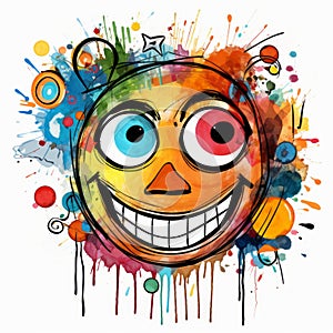 Colorful Surrealistic Cartoon Smiling Face With Splashes