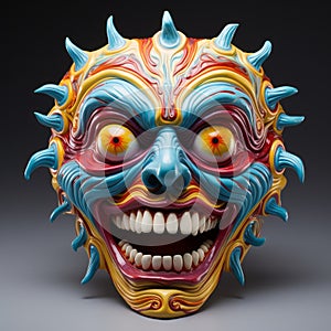 Colorful Surrealistic Ceramic Mask With Grotesque Mascarons