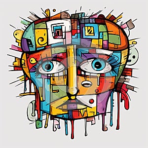 Colorful Surrealistic Graffiti Head With Intense Emotional Atmosphere