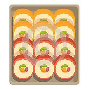 Colorful sushi box food icon cartoon vector. Take out meal