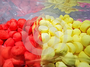 Colorful sweet candies in cellophane
