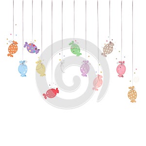 Colorful sweet candies. Traditional candies for Seker Bayram holiday. Greeting Card vector illustration