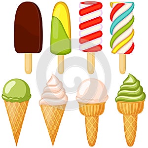 Colorful sweet candy popsicle ice cream cone set.