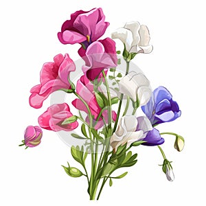 Colorful Sweet Pea Flower Bouquet Clipart On White Background