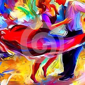 colorful sweethearts spinning and turning on the dance floor